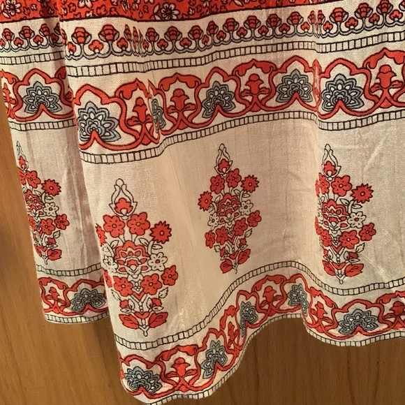 Boho Red Lace Print Long Sleeved Dress S R Fashion - Picture 8 of 13